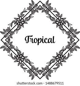 Wallpaper of tropical card, with unique frame, ornate cute flowers. Vector