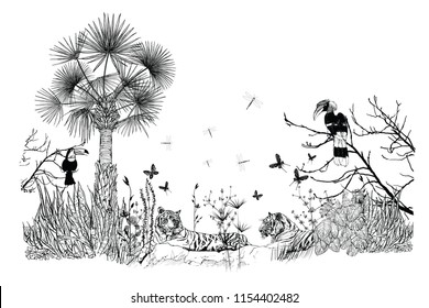 Wallpaper of a tropical landscape - vector illustration
