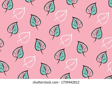 Tapete Vektor cute grünes Blatt Druck auf rosa Hintergrund.