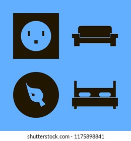 wallpaper vector icons set. with electric outlet, sofa, brush and double bed in set