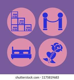 wallpaper vector icons set. with velvet, rose heart, bookcase and double bed in set