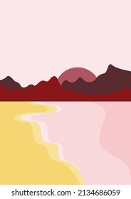 wallpaper vector lanscape mountains and beach. various colors. silhouettes of nature for background or invitation or card or banner 1
