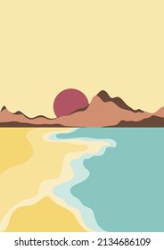 Tapete Vektorlandschaften Berge und Strand. verschiedene Farben. Silhouetten der Natur für Hintergrund, Einladung, Karte oder Banner 3