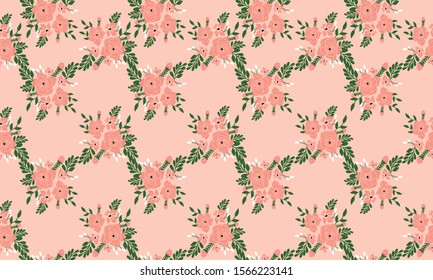 Wallpaper vintage floral pattern on bright peach background.