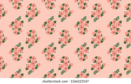 Wallpaper vintage floral pattern on bright peach background.