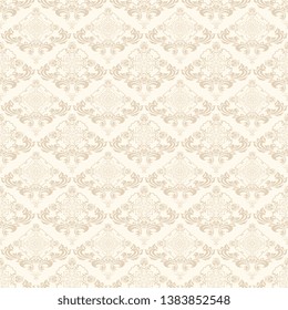 Wallpaper in vintage style on background. Floral light brown ornament on a cream background. Abstract vector illustration. Vector vintage illustration. Seamless floral wallpaper for your design