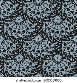 Wallpaper in a vintage style template. Indian floral element. Graphic ornament for wallpaper, fabric, packaging, wrapping. Chinese blue and black abstract floral ornament. Vector illustration.