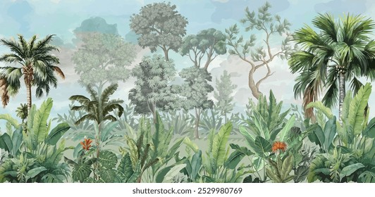 Wallpaper - Wall Mural - Tropical Bliss - PHOTO WALL, Tropical Wall mural Illustration. 