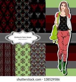 wallpaper ,wrapper, fabric ,nice fashion girls design ,vector