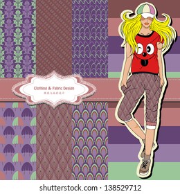 wallpaper ,wrapper, fabric ,nice fashion girls design ,vector