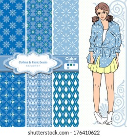 wallpaper, wrapper fabric nice fashion girl design. The Chinese words mean the same as English above them.