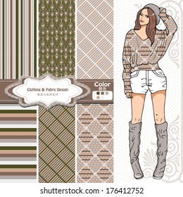 wallpaper, wrapper fabric nice fashion girl design. The Chinese words mean the same as English above them.
