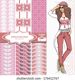 wallpaper, wrapper fabric nice fashion girl design. The Chinese words mean the same as English above them.