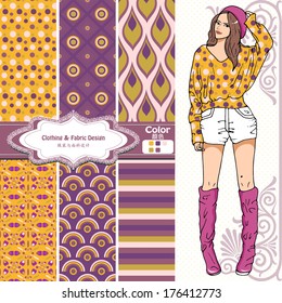 wallpaper, wrapper fabric nice fashion girl design. The Chinese words mean the same as English above them.