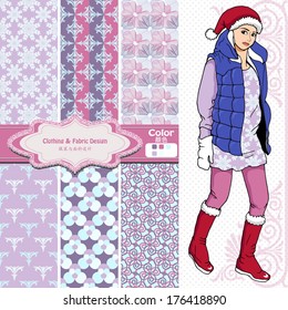 wallpaper, wrapper fabric nice fashion girl design. The Chinese words mean the same as English above them.