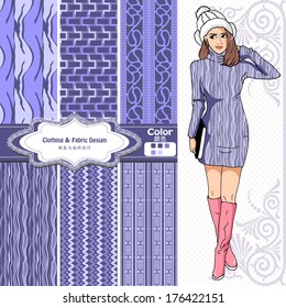 wallpaper, wrapper fabric nice fashion girl design. The Chinese words mean the same as English above them.