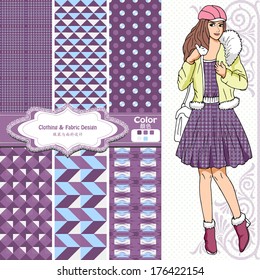 wallpaper, wrapper fabric nice fashion girl design. The Chinese words mean the same as English above them.