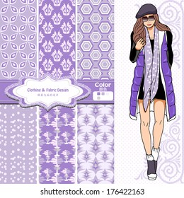 wallpaper, wrapper fabric nice fashion girl design. The Chinese words mean the same as English above them.