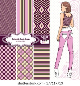 wallpaper, wrapper fabric nice fashion girl design. The Chinese words mean the same as English above them. 