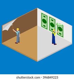 Wallpapering building construction vector isometric 