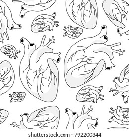 Wallpapers Graphic internal organs heart of different sizes in chaotic manner. Seamless pattern