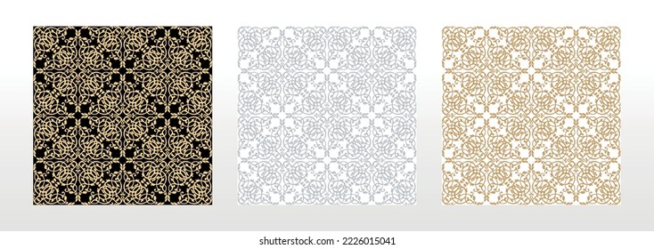 Wallpapers in the style of Baroque. Seamless vector backgrounds. Set of colored floral ornaments. Graphic patterns for fabric, wallpaper, packaging. Ornate Damask flower ornaments