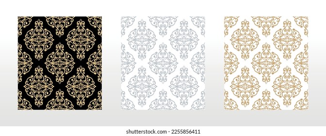 Fondos de pantalla en estilo barroco. Fondos vectoriales sin inconvenientes. Conjunto de adornos florales de colores. Patrones gráficos para tela, papel pintado, empaque. Ornate Damask