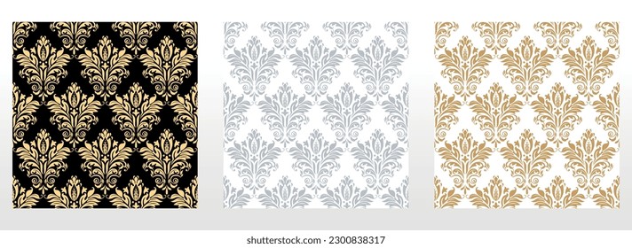 Fondos de pantalla en estilo barroco. Fondos vectoriales sin inconvenientes. Conjunto de adornos florales de colores. Patrones gráficos para tela, papel pintado, empaque. Ornate Damask