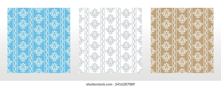 Fondos de pantalla en estilo barroco. Fondos vectoriales sin inconvenientes. Conjunto de adornos florales de colores. Patrones gráficos para tela, papel pintado, empaque. Ornate Damask
