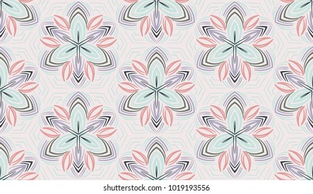 Wall-papers with stylized flowers inscribed in hexagons.
Seamless texture.