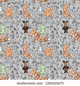 Wallpapers, wrapping paper, fabric, textiles in Scandinavian style with cute characters