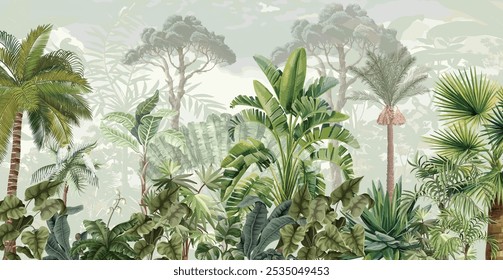 Wallpaper,Wall Mural, Tropical Bliss ,PHOTO WALL, Tropical Wall Mural Illustration.
