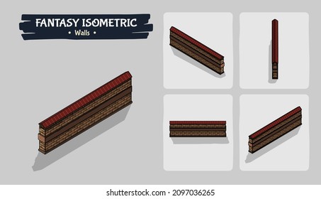 Walls Fantasy game assets - Isometric Vector Illustration