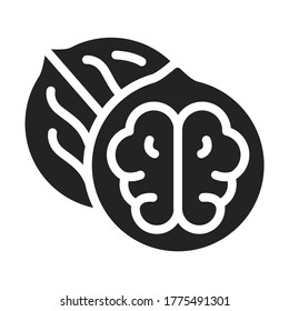 Walnut black glyph icon. Healthy, organic food. Proper nutrition. Isolated vector element. Outline pictogram for web page, mobile app, promo.