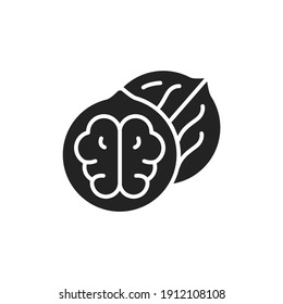 Walnut black glyph icon. Isolated vector element. Outline pictogram for web page, mobile app, promo.