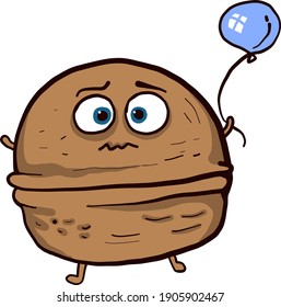 Noz com um balão azul, ilustração, vetor em um fundo branco.