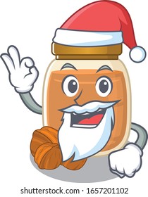 Walnut butter in Santa cartoon character style with ok finger