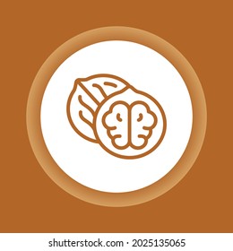 Walnut color button icon. Healthy, organic food. Proper nutrition. Isolated vector element. Outline pictogram for web page, mobile app, promo.
