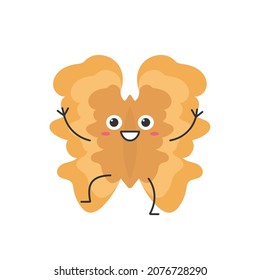 Walnut cute character cartoon emotions joy happiness smiling face icon nut beautiful vector illustration.