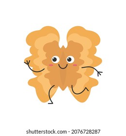 Walnut cute character cartoon running emotions joy happiness smiling face icon nut beautiful vector illustration.