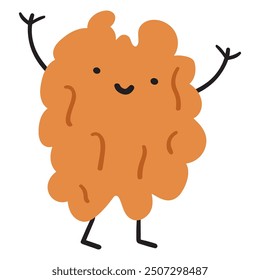 Carácter lindo de la nuez. Diseño plano. Ilustración dibujada a mano sobre fondo blanco.