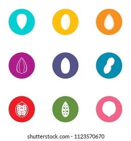 Walnut filling icons set. Flat set of 9 walnut filling vector icons for web isolated on white background
