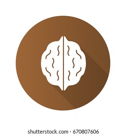 Walnut flat design long shadow glyph icon. Hazelnut. Vector silhouette illustration