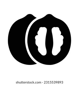 Walnut, Fruit Flat Icon Logo Illustration. Fruit Icon-set. Suitable For Web Design, Logo, App.