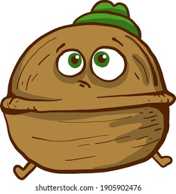 Walnut with green eyes, illustration, vector on a white background.