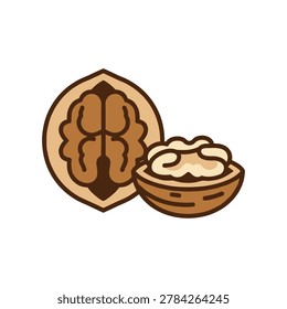 Walnut halved with kernel ingredient illustration foodstuff