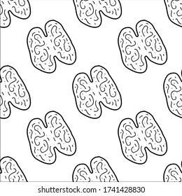 Walnut hand drawn vector seamless pattern. Outline monochrome texture made in doodle style.Fruit 
background for package, merch, wallpaper, menu and other design.