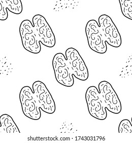 Walnut  hand drawn vector seamless pattern. Outline monochrome texture made in doodle style.Fruit 
background for package, merch, wallpaper, menu and other design.