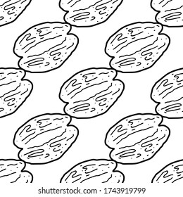 Walnut  hand drawn vector seamless pattern. Outline monochrome texture made in doodle style.Fruit 
background for package, merch, wallpaper, menu and other design.