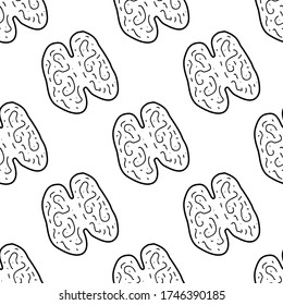 Walnut  hand drawn vector seamless pattern. Outline monochrome texture made in doodle style.Fruit 
background for package, merch, wallpaper, menu and other design.